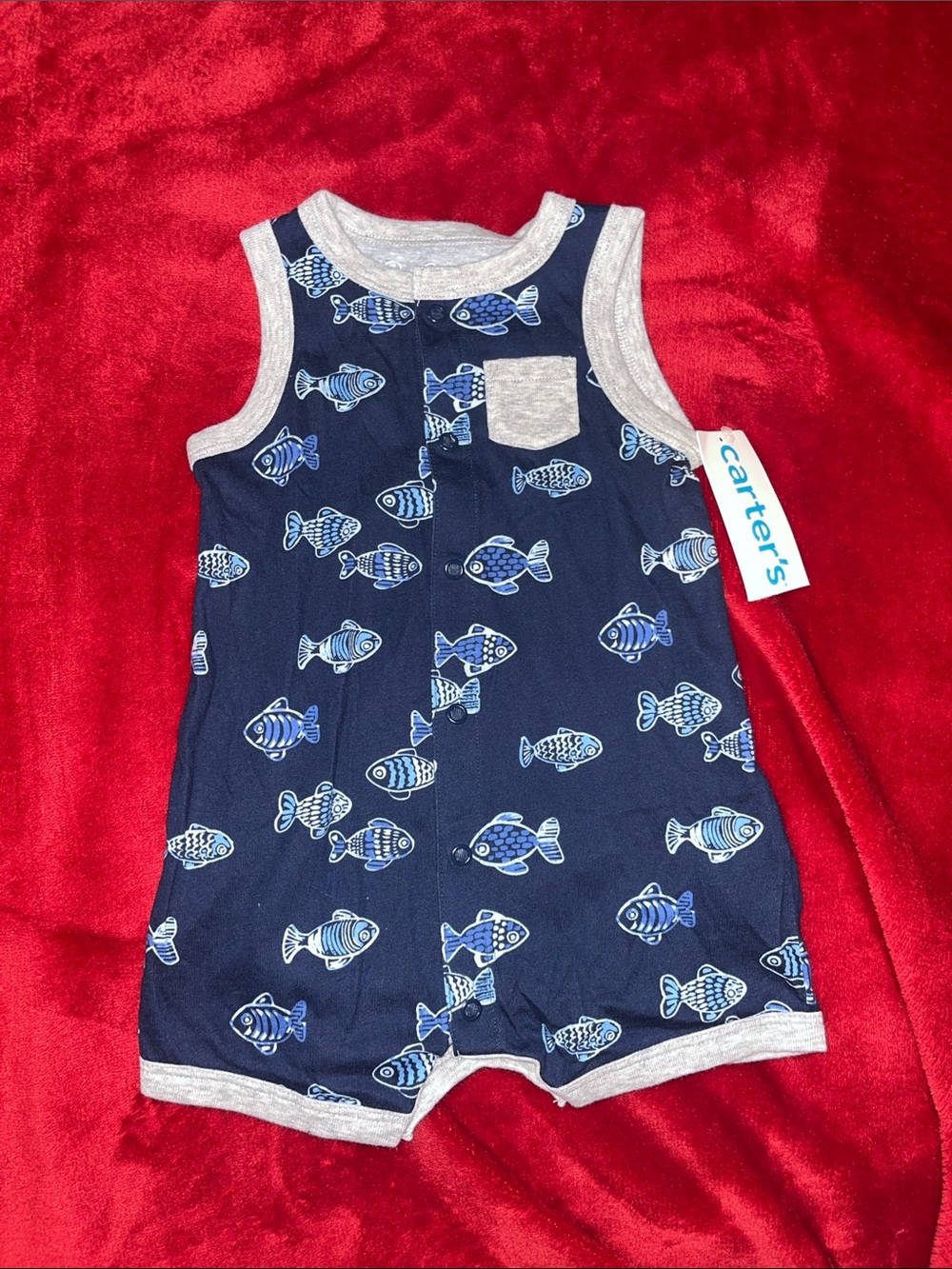 Carter's Navy Blue Fish Print Sleeveless Romper